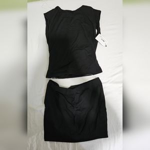 NEW 2 PIC SET. BLACK MINI SKIRT WITH BACKLESS TOP
